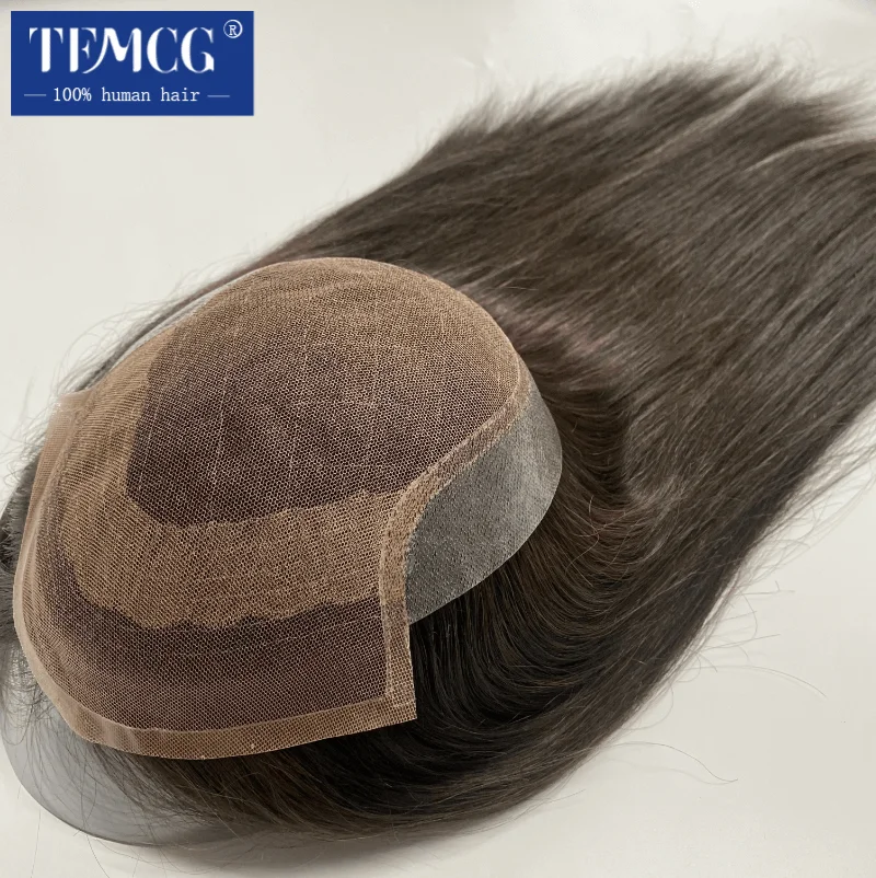 

Мужской парик-накладка на заказ с кружевной и полиуретановой основой, длинный, из 100% натуральных человеческих волос, дышащий, мужской капиллярный протез