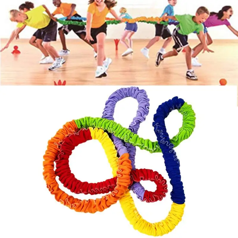 Fun outdoor game toy team building party toy cooperative toy training equipment elastic rope rings running southeast northwest