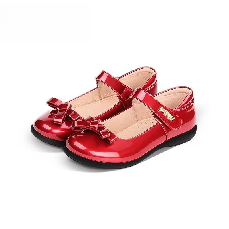 ULKNN 2025, neue Kinder-Lederschuhe, weinrot, flache Mädchen-Schuhe mit Party-Schuhen, Prinzessin, Grundschule, Performance-Schuhe für Kinder