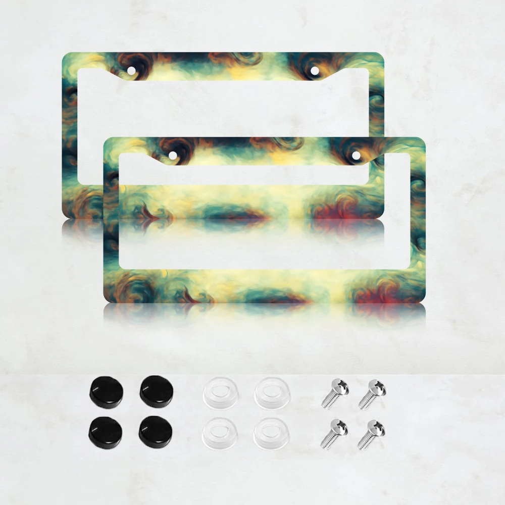2PC 2-Hole License Plate Frame in Multicolor Swirl Design, American Standard Size, Aluminum Material, 6x12 Inches