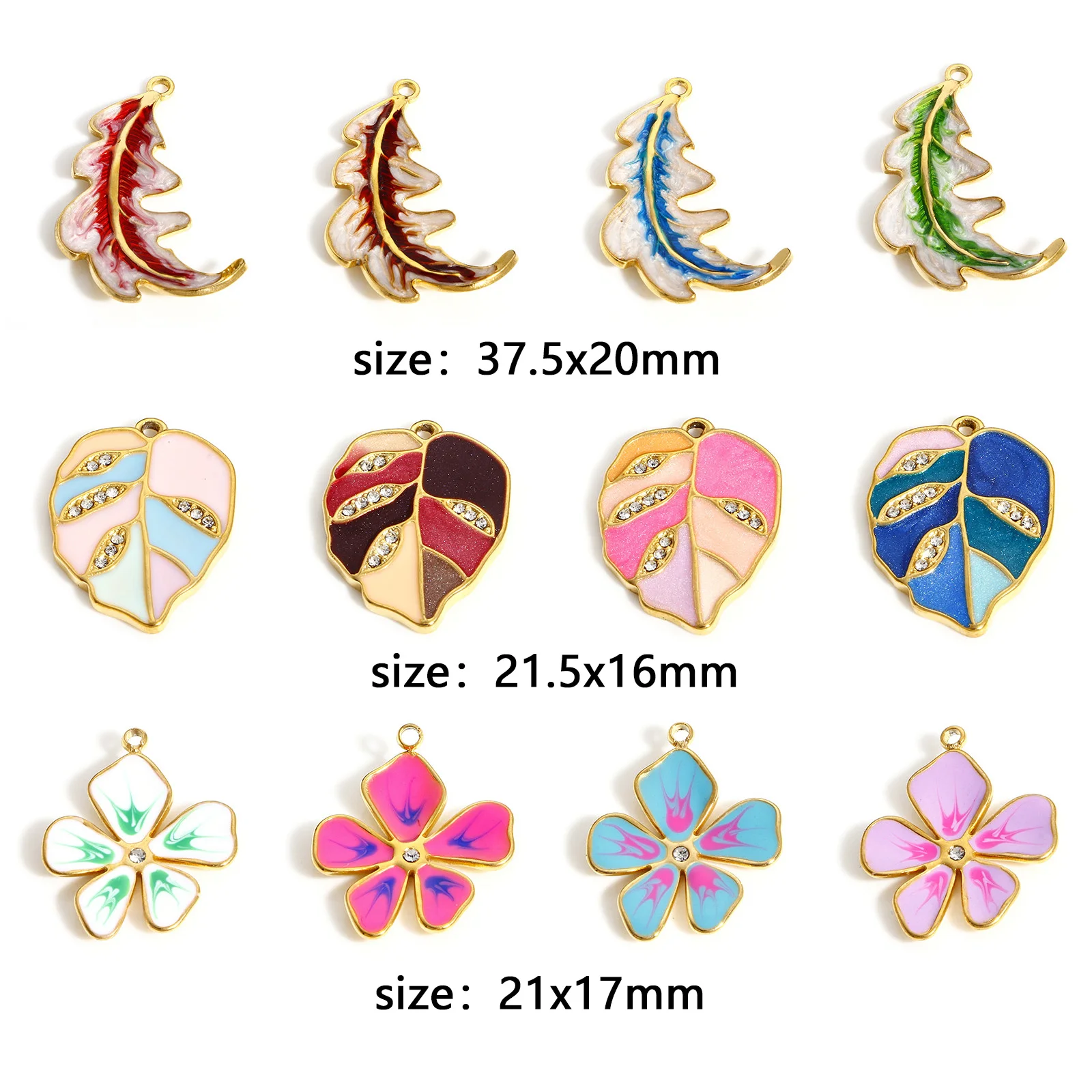 1pc 304 Stainless Steel Pastoral Style Charms Multicolor Flower Leaf Enamel Rhinestone Pendant DIY Necklace Earrings Jewelry