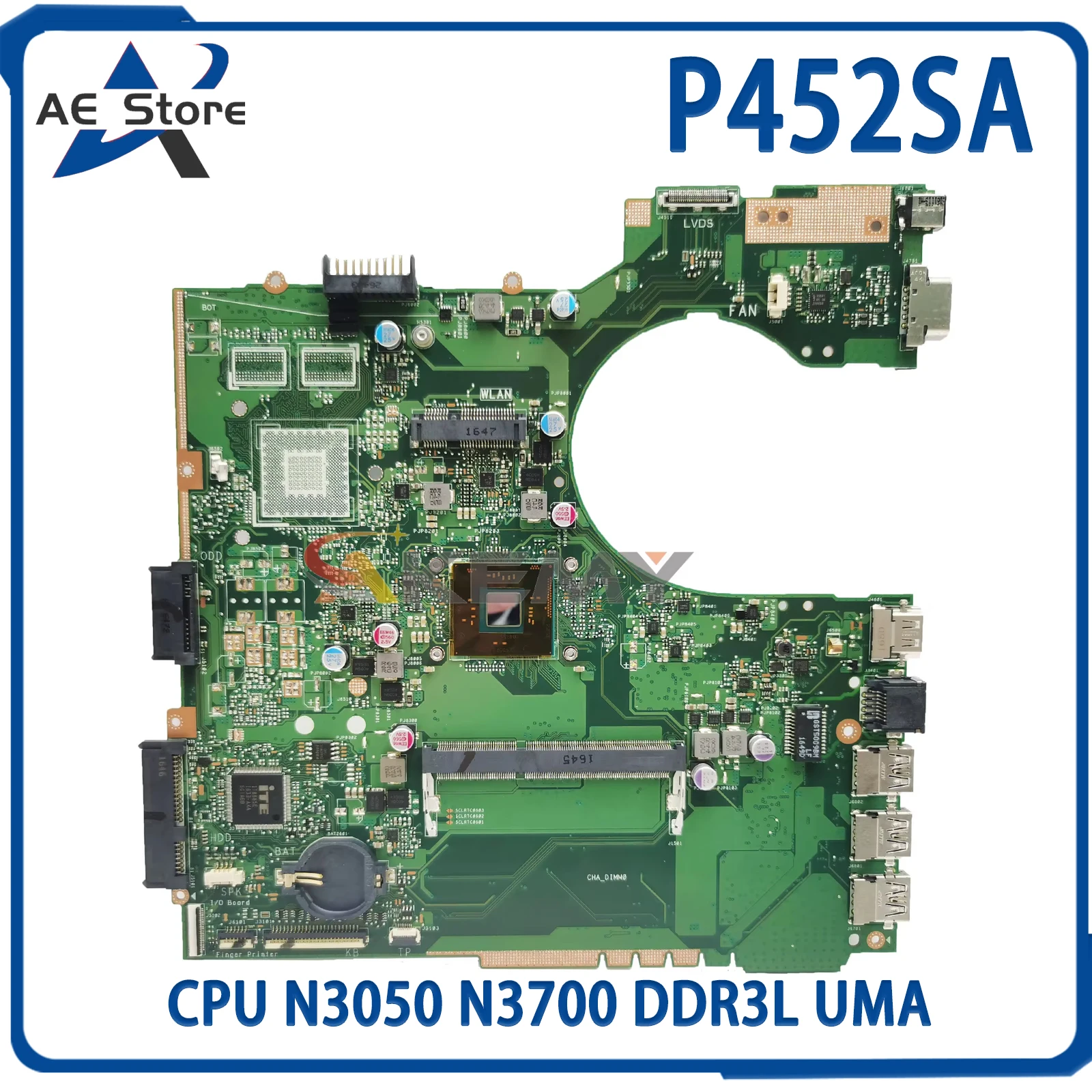 AE P452SA Laptop Motherboard For ASUS P2420SJ PX452SA PX452SJ PE452SA Mainboard CPU N3050 N3700 DDR3L UMA 100% Working