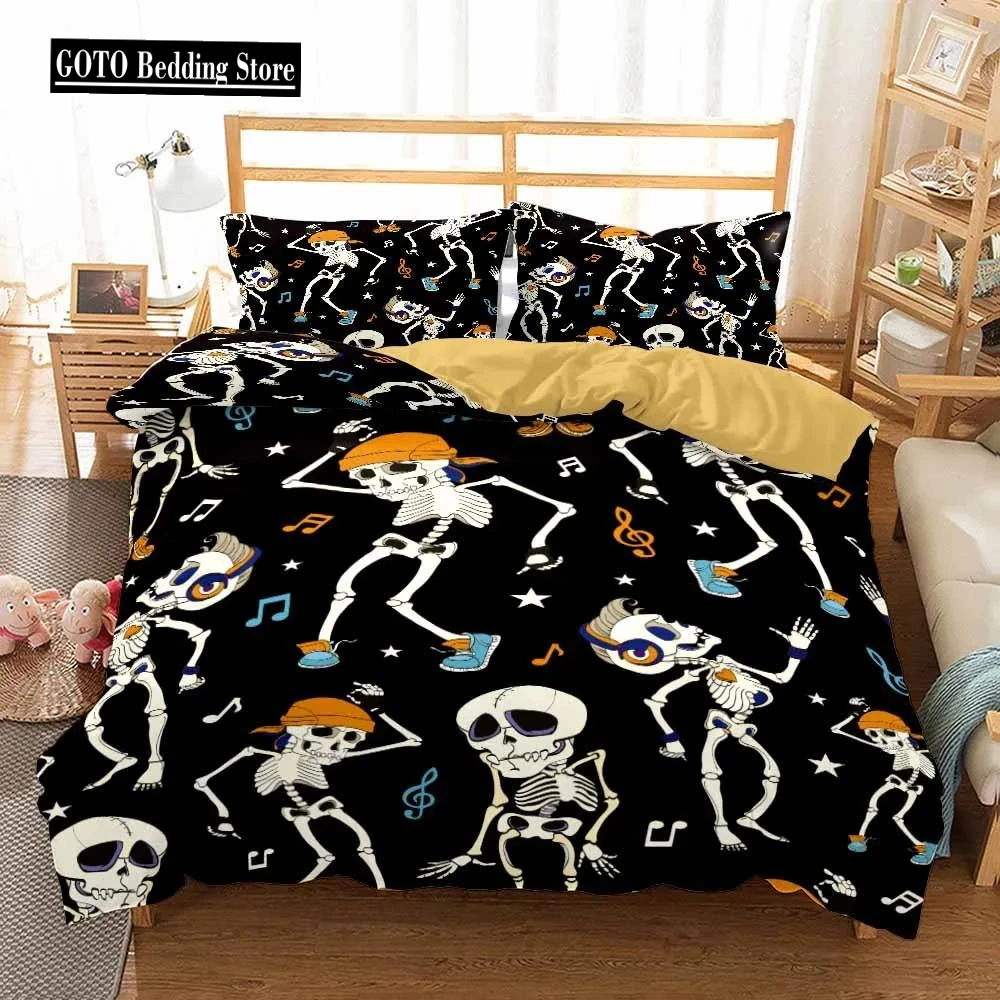 

Printed Happy Halloween Bed Linens Set Covers Bed Room Queen Quilt Cover Set Skull Bedding Set Luxury Bedclothes Customized