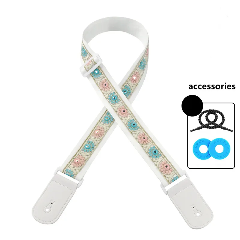 Acoustic Guitar Strap White Classical Bass Electric Guitar Strap Embroidery Strap For Guitar Musical Instruments Accessories