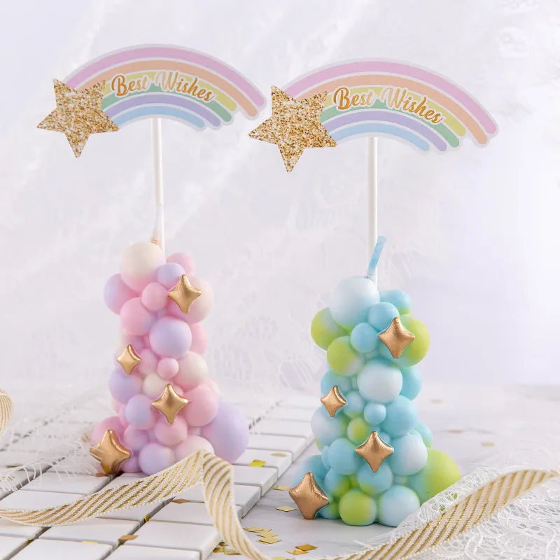 Colorful balloon pillar candles, birthday cake decorations, ornaments
