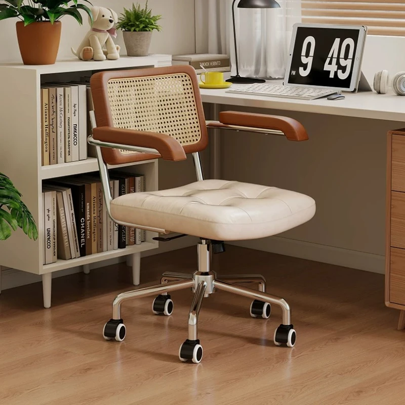 Mid-Century Computer Chairs Liftable Rattan Backrest Chair for Kitchen Island Swivel Counter Stools Modern Reception Seat