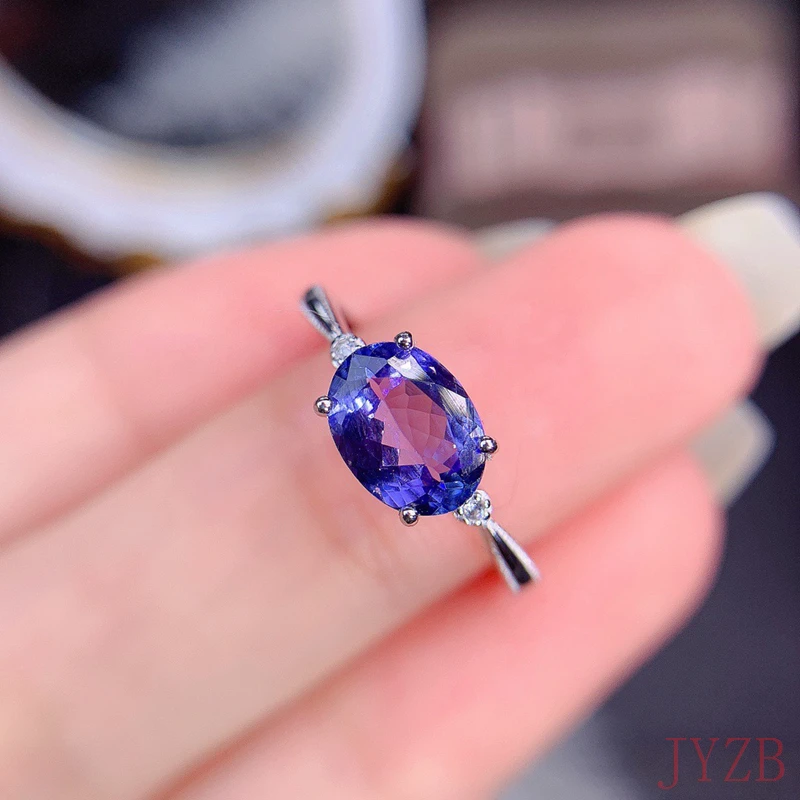 100% natural Tanzanite 925 sterling silver ring for women's luxury designed women's jewelry Christmas gift 6*8mm