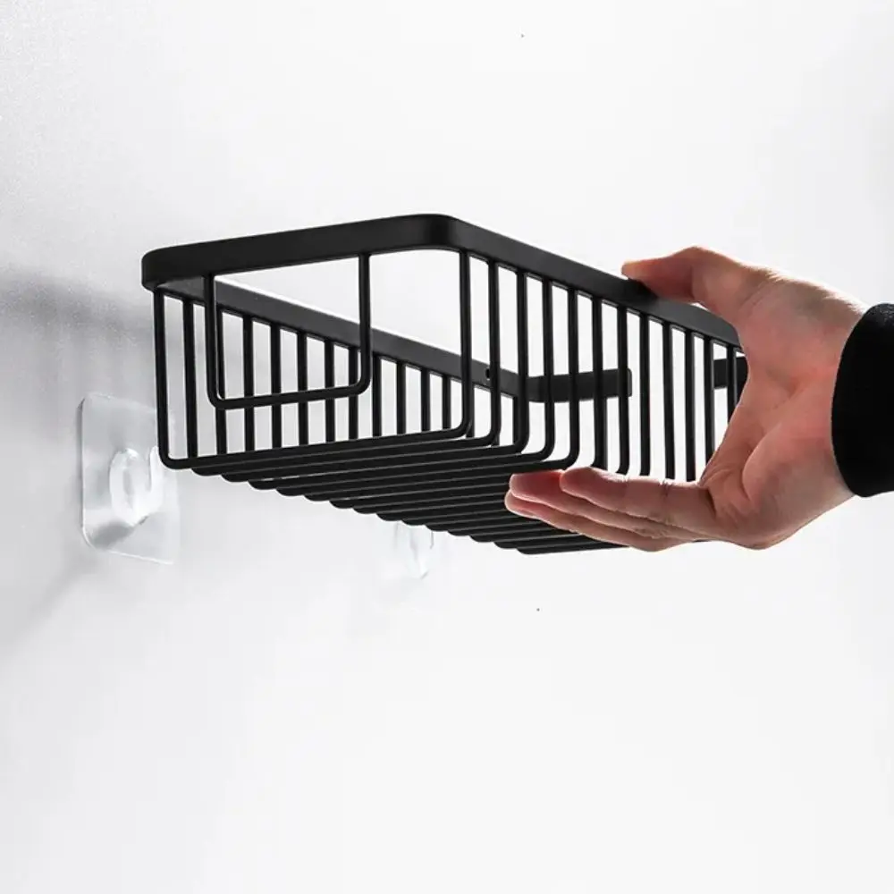 

Wall Mounted Bathroom Storage Rack Black/White Drainable Bathroom Storage Shelf Rectangular Punch Free Kitchen Sponge Holder