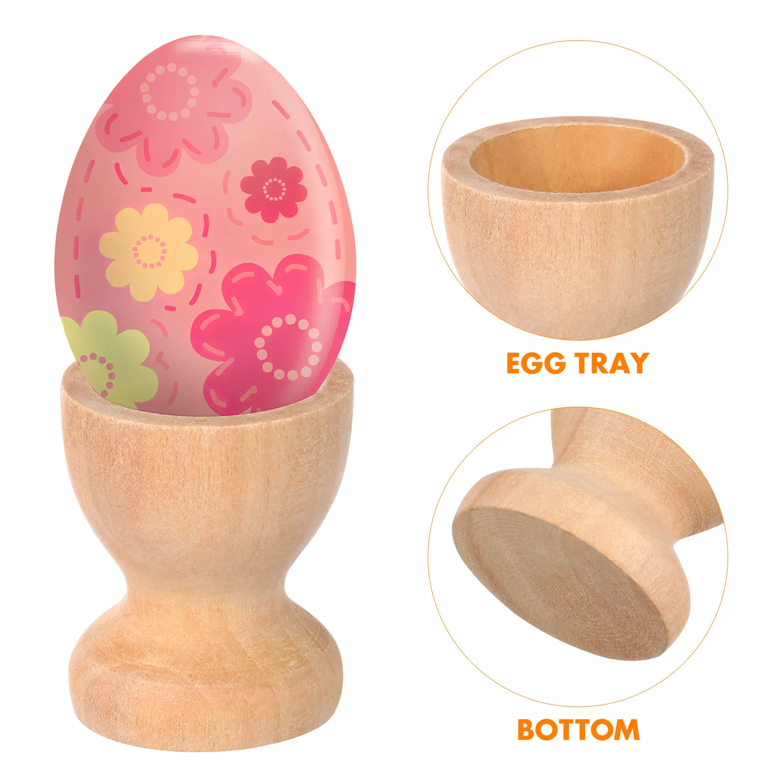 15Pcs Wooden Egg Holder Natural Grain Texture Stable Base Egg Cup for Easter Art Projects Kids Creative Painting Craft Tray