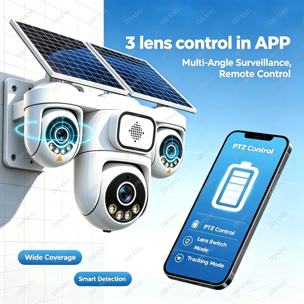 15MP 8K 3 PTZ Triple Screen 6 Motors 360° Panoramic 4G Solar AOV IP Camera AI Wireless Outdoor Outdoor Surveillance CCTV Cam