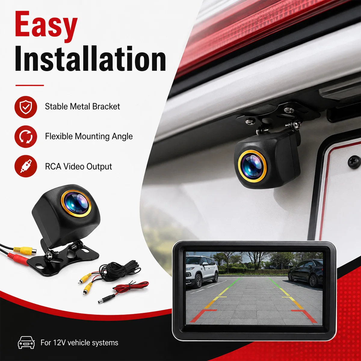 PINMOAP AHD 1080P Backup Camera Rear View Reverse Camera 170° Wide Angle Waterproof Night Vision RCA 12V for Car SUV Truck RVs