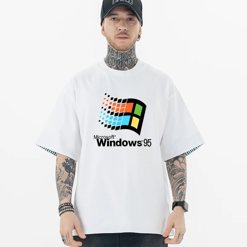 

Windows 95 Vaporwave T Shirt Men Women's Crewneck 100% Cotton Windows95 Classic Computer System Tee Shirts Gift Idea Clothes