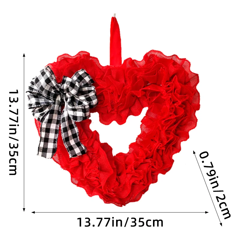 Valentine S Day Bow Wreath Sztuczny czerwony wieniec w kształcie serca z wiszącą liną na okno drzwi wejściowych