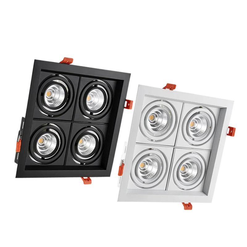 

AC85-265v Dimmable Super Bright 40W COB LED Spotlights: 4 Heads Recessed Square LED Downlights for LED Decoration Ceiling Lamp