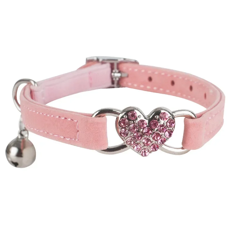 1pcs Heart Charm and Bell Cat Collar Safety Elastic Adjustable with Soft Velvet Material 9 Colors Pet Product Small Dog Collar