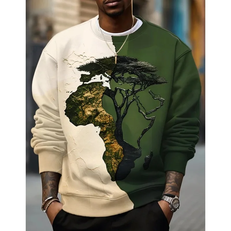 

3D Creative Design Tree Graphic Men's Sweatshirt Autumn Loose Casual Long Sleeve Pullover Fashion Outdoor Street Clothes For Men