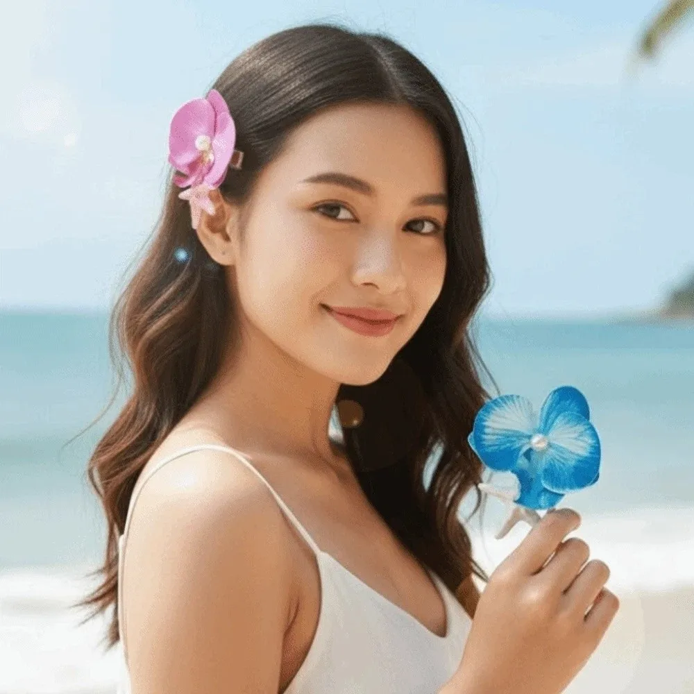 

5 PCS Sweet Butterfly Orchid Hairpin Korean Style Ocean Series Starfish Flower Hair Clip Duckbill Clip Pearls