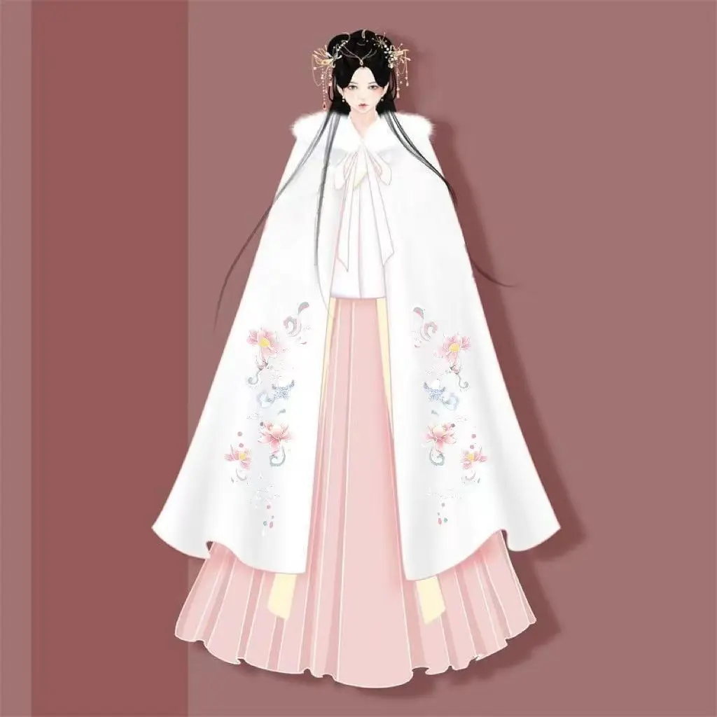 

Womens Hooded Cloak Chinese Floral Embroidery Cape for Winter