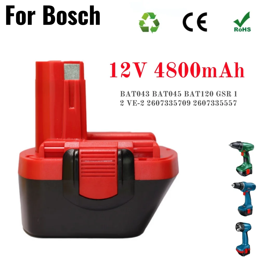 

12V Power Tool Battery For Bosch 4800mAh Ni-MH Screwdriver Battery Replaceable D-70745 PSR 1200 GSR 12-2 PSR 12 / 2607335273