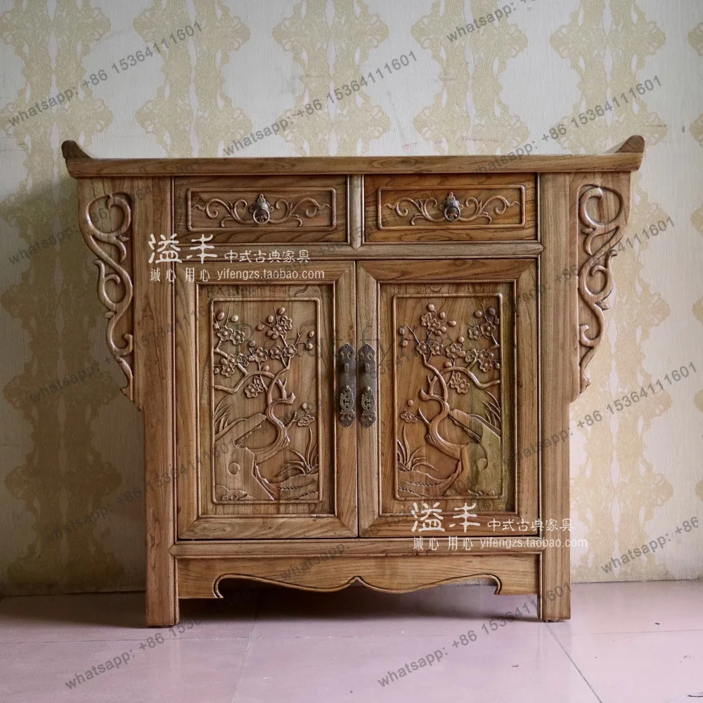LS Chinese classical solid wood furniture washbasin cabinet old elm living room partition entrance cabinet washed to the ground