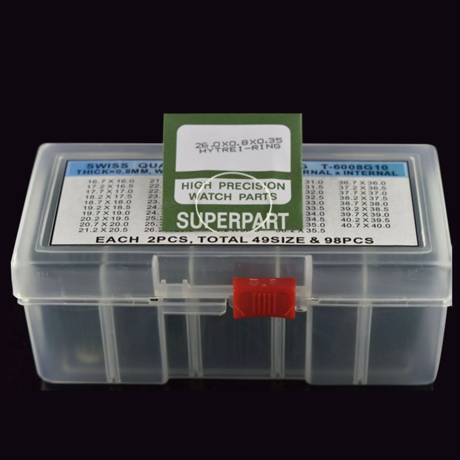 49 Sizes 0.8mm Rubber Watch Crystal Gasket Assortment, Waterproof I-Ring Seals for 1.0mm Glass, 98Pcs Repair Kit