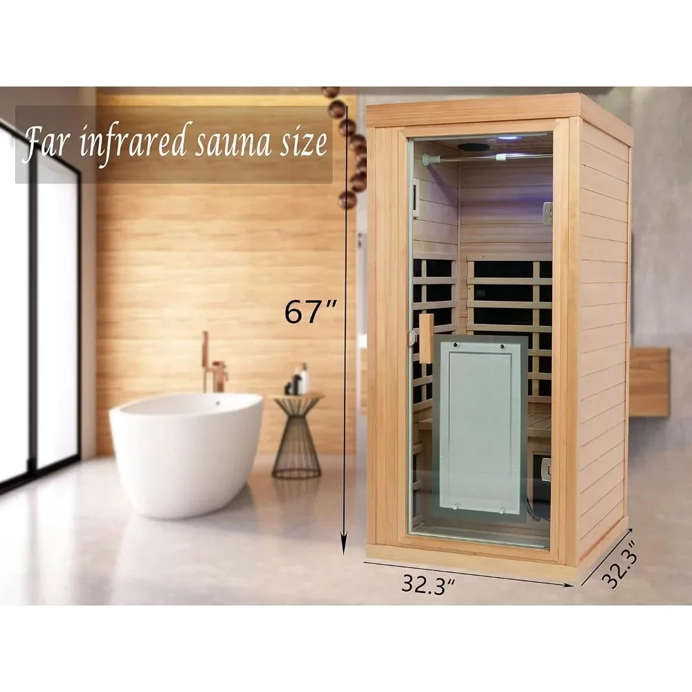 Sauna dalekiej podczerwieni, domowa sauna, 1-osobowa sauna wewnętrzna, 1,350 W, kanadyjska Hemlock, lampka do czytania LED, wyświetlacz LCD-Control