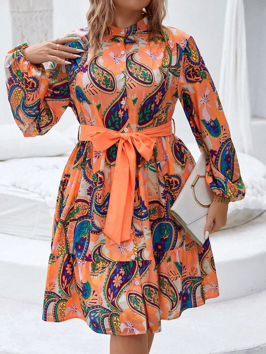 2024 Hot Selling Plus Size Shirt Dress Cardigan Lace-Up Temperament Easiest for Match Dress