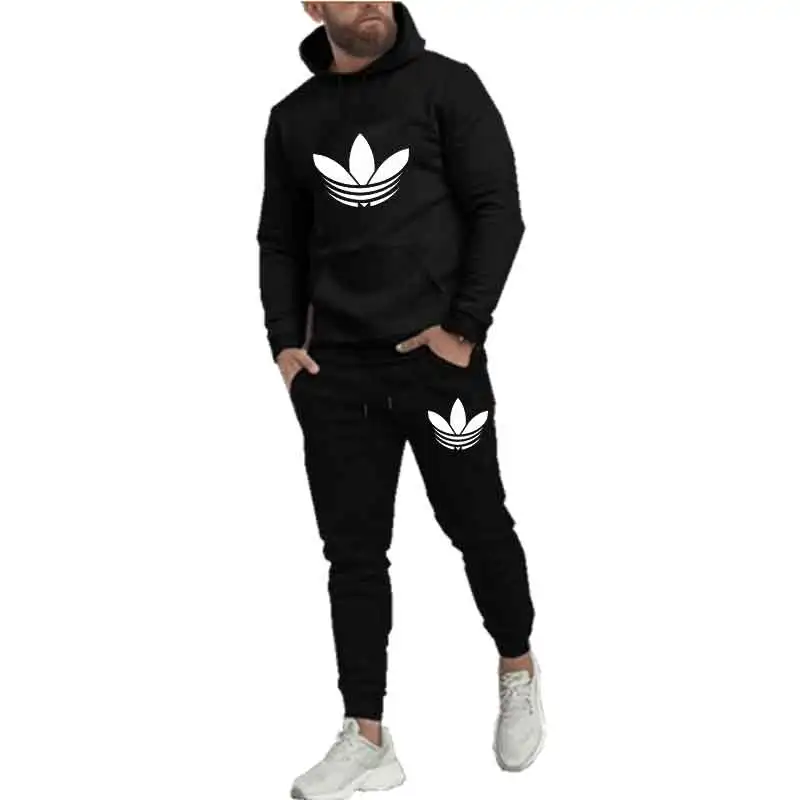 Spring Autumn Men Casual Two Piece Sets Printed Hoodie Tops Pant Personality Sweatshirts Daily Outfits Street Fashion Sport Suit