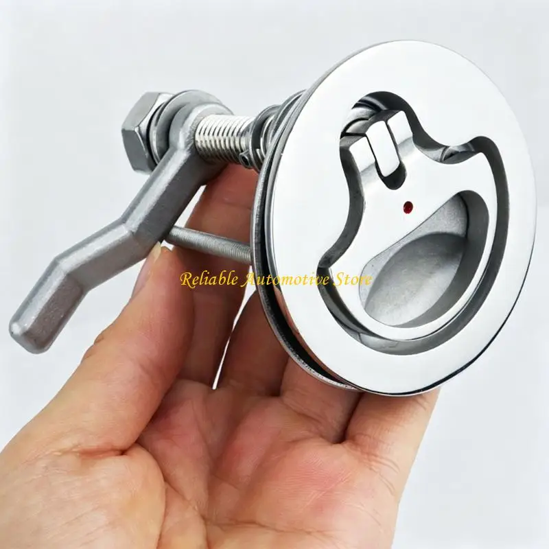 M68B Pack of 2Marine Deck Pull Lock with Flush Handle Round Face Plate, Threaded Shaft and Rotating Arm, Metal Replacement