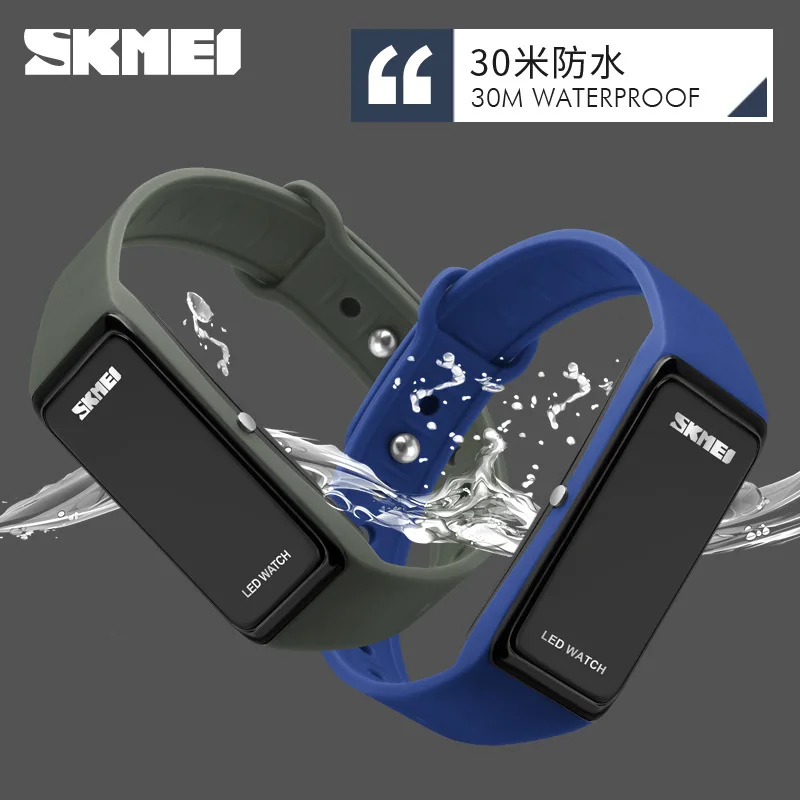 Skmei مقاوم للماء طالب سوار LED ساعة إلكترونية للرجال والنساء في الهواء الطلق ساعة رياضية