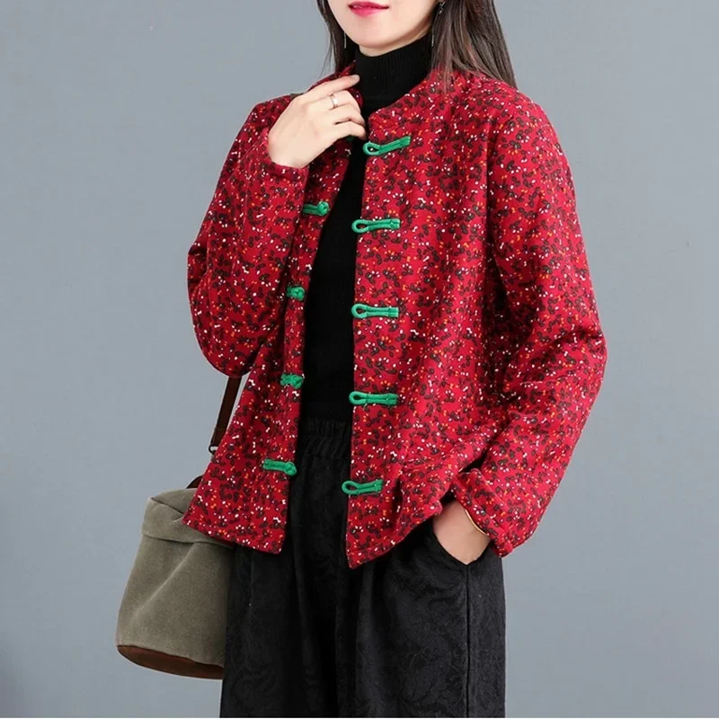 Chinese Cheongsam Tops Winter Parkas Coats Button Floral Warm Coats Retro Jacket Oriental Chinese Style Clothing Women 11437