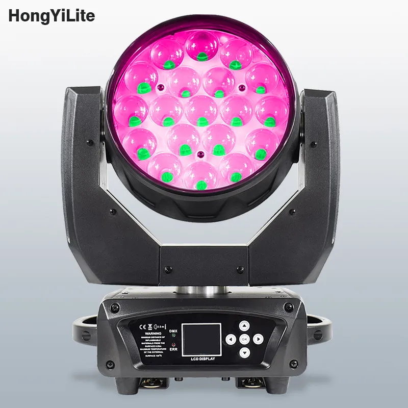

HongYiLite 19x15W Zoom Wash Light with AURA RGBW 4in1 Backlight LEDs DMX512 Sound Control For Stage Club Wedding Concert Event