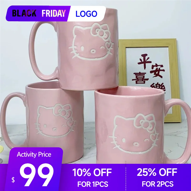 Sanrio Kawaii Hello Kitty Cup Cartoon Cute Large Capacity Bestie Couple Mug Student Ins Ainme Ceramic Mug with Lid Birthday Gift