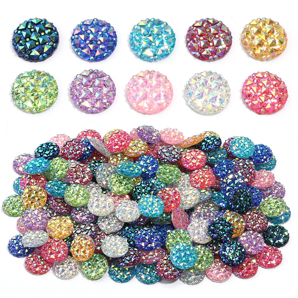 50pcs Round Natural Stone Imitation Crocodile Back Resin Cabochons Beads Loose Beads Cabochon Cameo DIY Earrings Rings Jewelry