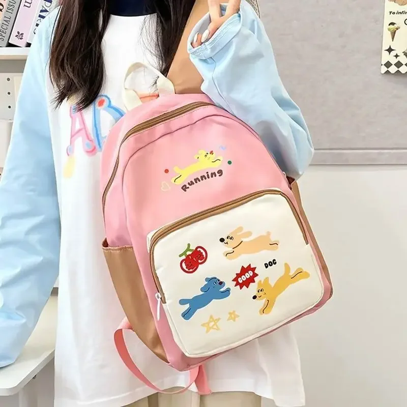 

2024 Summer Cute Girls Pink School Bags Large Capacity Simple Leisure Portable College Student Dog Backpacks Women Travel Bag