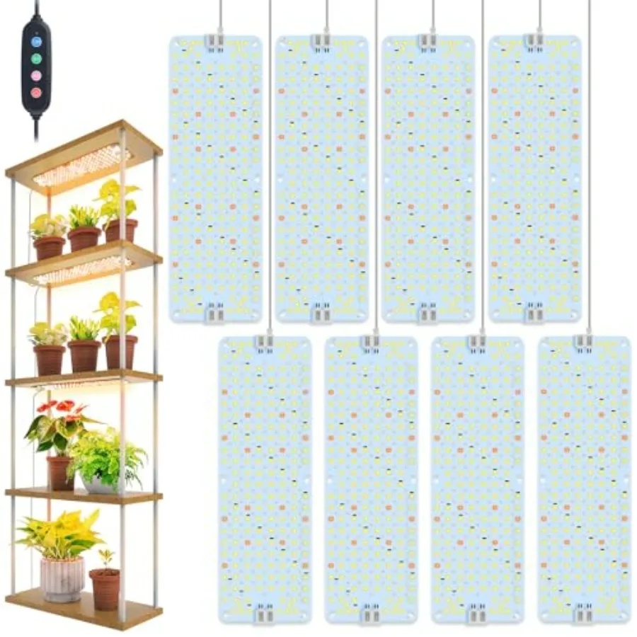 

8-Pack Panel Grow Lights for Indoor Plants Full Spectrum LED Grow Lamp with 4 8 12 16 20 Hr Timer Aluminum Frame White Finish F