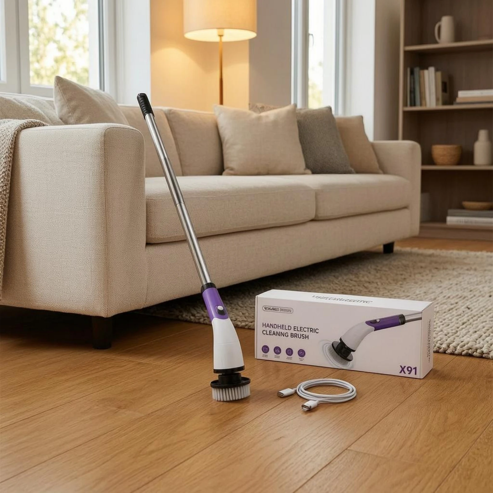 Electric Cleaning Brush USB-C Rechargeable Telescopic Cleaning Brush Electric Rotating Scrubber Interchangeable Heads