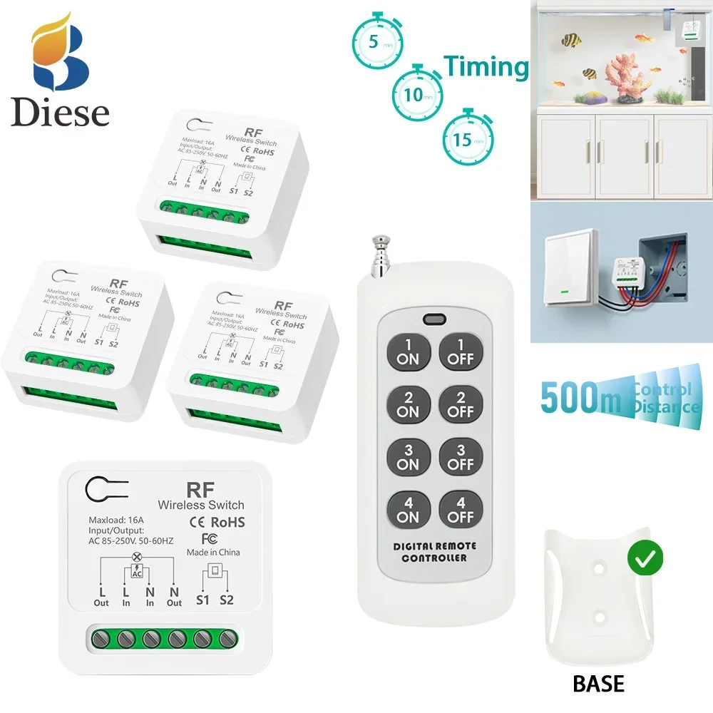 

Wireless RF Remote Control Light Switch AC110V 220V 500m 2-way control with delay function for Home Appliance Fan Lighting tv