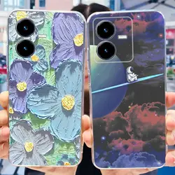 For Vivo Y22S 2022 Case New Fashion Flower Coque Astronaut Phone Cover For Vivo Y22 Y 22 V2207 Y 22S V2206 Bumper VivoY22 Fundas