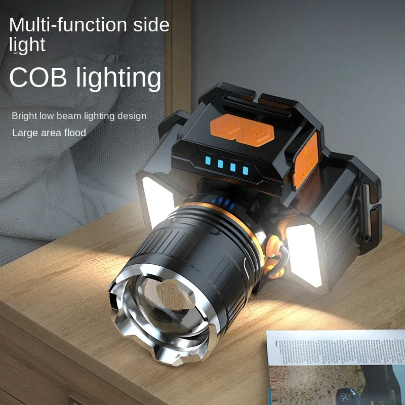 

Cross border strong light ultra bright field focusing field light Long USB rechargeable head lamp flashlight camping