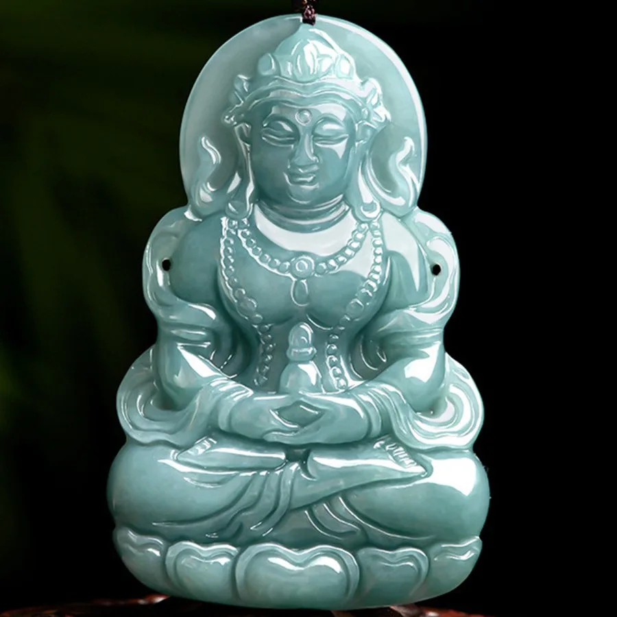 

Genuine Myanmar Jadeite Grade A Burma Blue Water Jade Green Tara Guanyin Pendant Necklace Men Women Lucky Charms Amulets