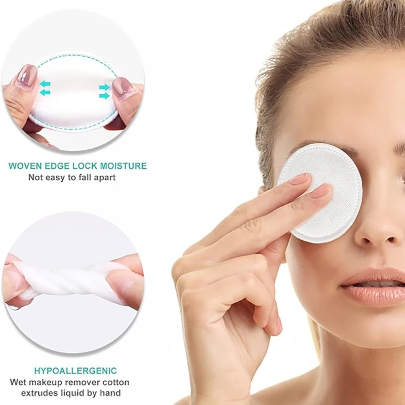 สำลีเช็ดเครื่องสำอางแบบกลมสองด้าน 100 ชิ้น/แพ็ค สำลีเช็ดทำความสะอาดเล็บ สำลีเช็ดเครื่องสำอางเนื้อนุ่ม อุปกรณ์เช็ดเครื่องสำอาง