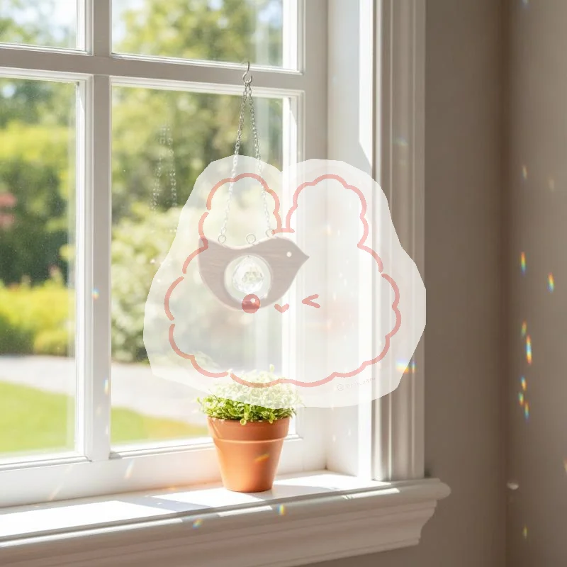 1/3Pcs Rustic Wooden Bird Sun Catcher Crystal Prism Rainbow Window Hanging Suncatcher For Garden Home Decor Bird Lover Gift