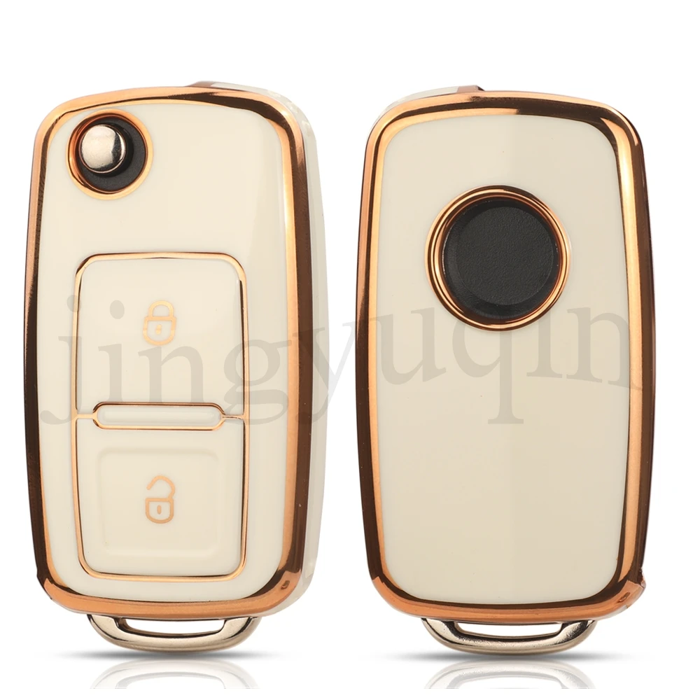 Tampa da chave do carro Jingyuqin, soft tpu case com 2 botões para vw volkswagen polo tiguan passat golf jetta levida skoda octavia
