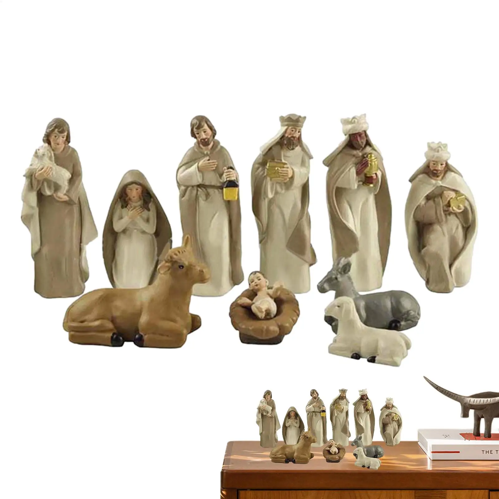 Birth Of Jesus Ornaments Nativity Figures Set Resin Statue Christmas Nativity Figure Set Christ Navidad Tabletop Christmas Decor