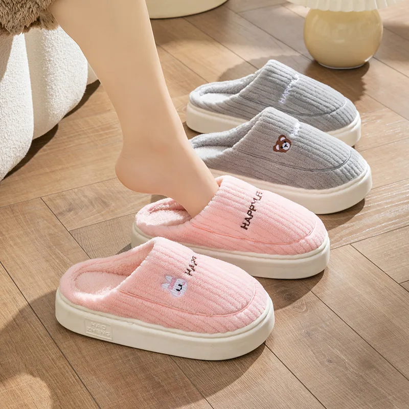 Platform Home Slippers Soft Comfortable Thick Sole Non-Slip Women Men Winter Home Slippers Warm Plush Cotton Shoe Unisex