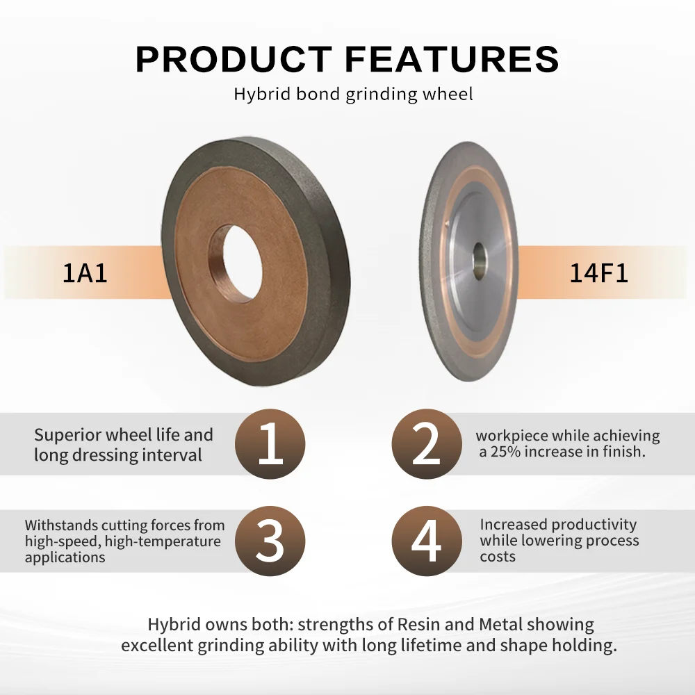 1A1 Flat Resin and Metal Grinding Wheel Hybrid Bond Diamond Grinding Wheels for Cnc Broach Tool Grinding Machine