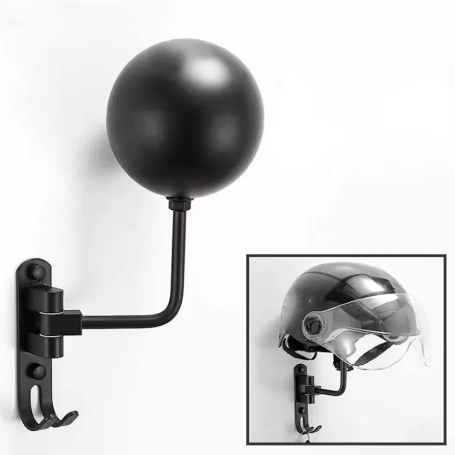 Motorcycle Helmet Rack Wall-mounted 180-degree Rotation Helmet Hanger Display Holder With Double Hook For Coats Caps Hats 1x