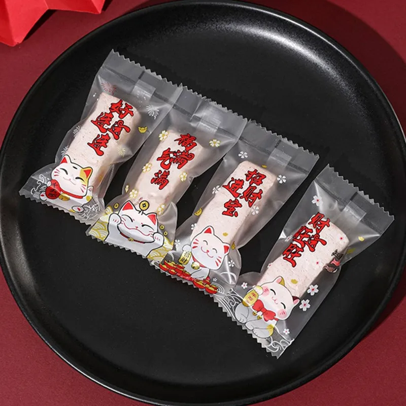 100Pcs Lucky Cat Pattern 2026 Chinese New Year Snowflake Crispy Packaging Baking Cookie Machine Sealed Candy Gift Bags - view 6