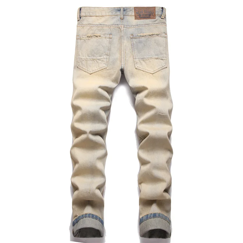 2023 nova moda dos homens rasgado buraco jeans casual magro calças de brim dos homens casuais masculinos hip hop denim calças vaqueros hombre